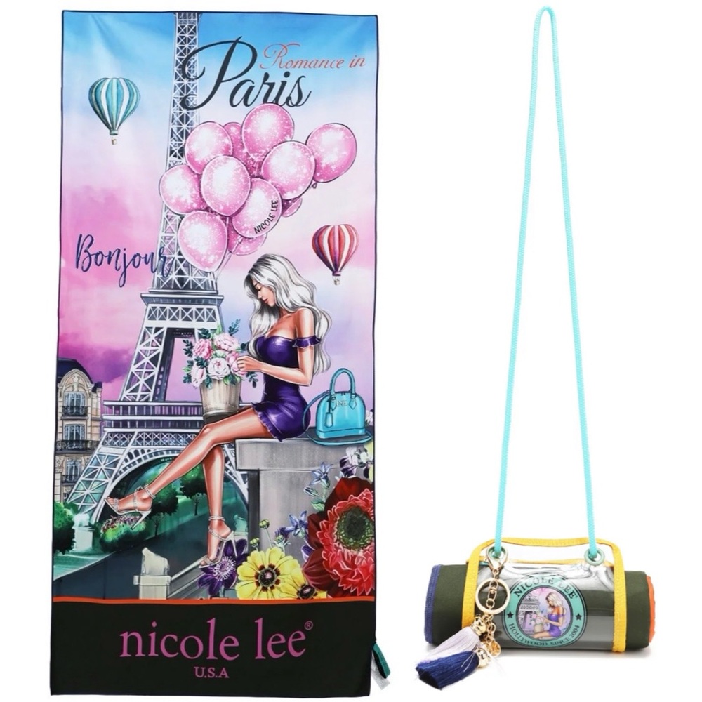 NICOLE LEE~BEACH TOWEL-w/Crossbody Strap & Tassel Keychain~NEW in Sealed Pkg.